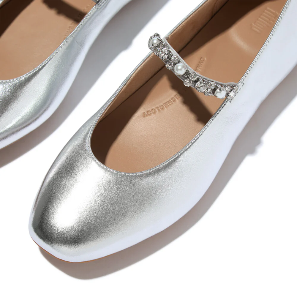 FITFLOP Delicato Pearls-And-Crystal Leather Ballet Flats (Women) - Image 3